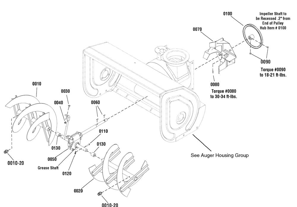 Auger Drive Group Diagram and Parts List for 1695912-ML761650 2010 Briggs and Stratton Snow Blower